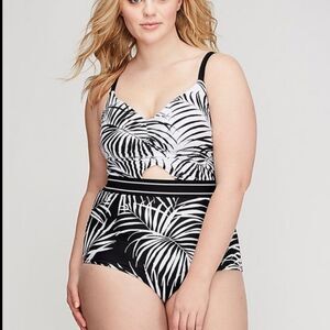 Cacique Size 26 Women's Black and White Palm Print Swimsuit Built In No Wire Bra